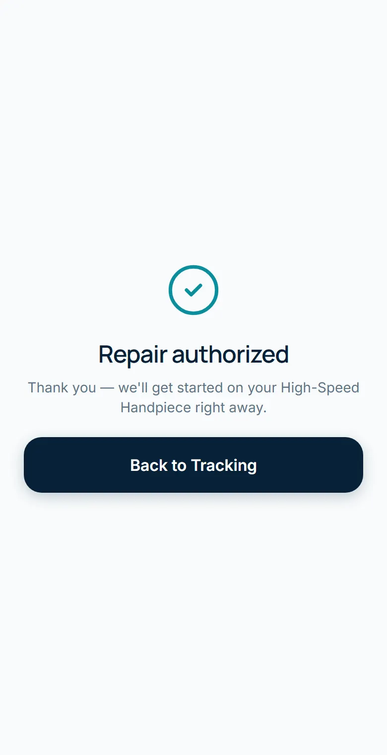 Real estimate page after authorization: Repair authorized confirmation
